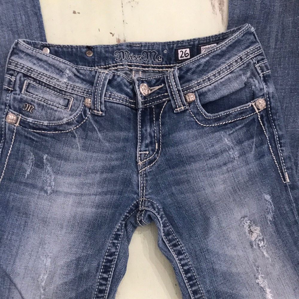 Miss Me Blue Boot Cut Jeans with Distressed Details